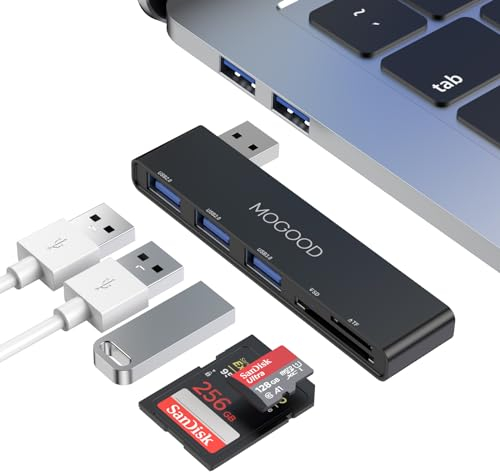 MOGOOD USB HUB 5 in 1 Multiport Station d'amarrage USB Adapte avec 1 × USB 3.0, 2 × USB 2.0, Lecteur de Carte SD/TF, pour Ordinateur Portable, Clavier,MacBook Air,Surface Pro,Mobile Disque Dur