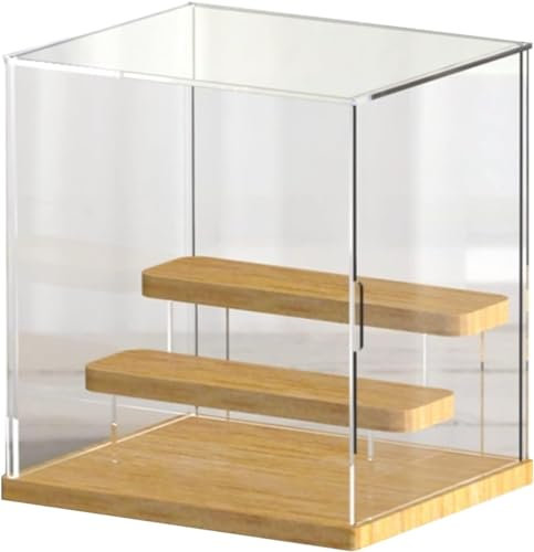 Acryl-Vitrine, Abnehmbarer mehrschichtiger Organizer, Würfel-Aufbewahrungsschutzbox, for Spielzeugpuppen-Miniaturen, massiver Holzsockel(Size:(LxWxH) 22x18x23.5cm)