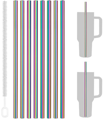 Tomorotec Lot de 8 pailles en acier inoxydable pour gobelets Stanley de 1,2 l (irisé)