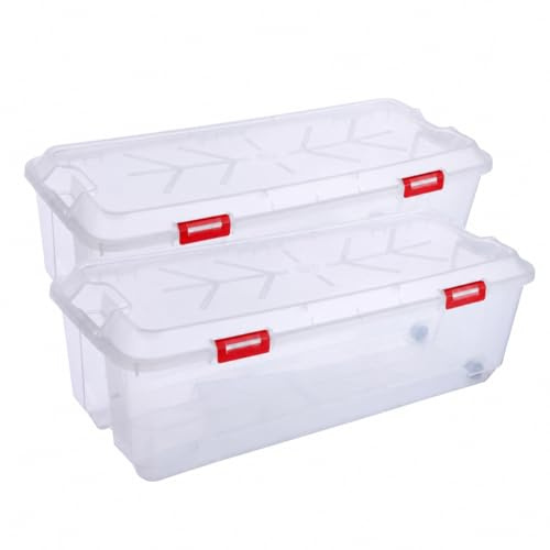 Kreher Weihnachtsbaum Aufbewahrungsbox XL mit Rollen transparent (2x) | Deckel für Weihnachtsdeko, Girlanden und Zubehör, Maße 116,5 x 50,3 x 39 cm