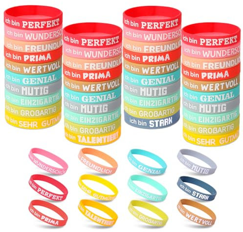 40 Stück Motivationsarmbänder auf Deutsch 20,2 cm Inspirierende Silikon Armbänder mit Positiven Sprüchen Motivierendes Silikonarmband Mutmacher Geschenk für Mitgebsel Geschenke für Kinder Kollegen