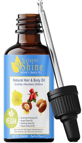 Nature's Shine - Evening Primrose Oil, Argan Oil, Rosehip Oil, Almond Oil - w/Vitamins A, C, E, & F, Antioxidant Rich - Face Oil, Skin Care, Hair Oil, Nail Oil - By Orgatural