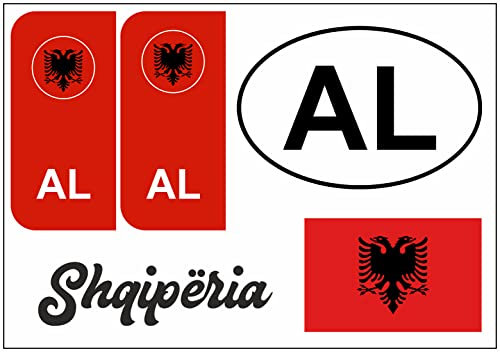Daged Albanien Aufkleber Karte 5 Stück - Auslandskennzeichen Nummernschild PKW Auto Motorrad Biker Flagge Fahne Vinyl KN