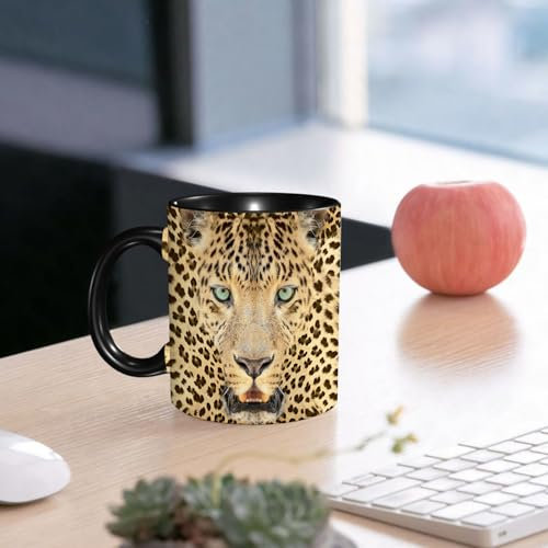 SDAEMQ Tazas de Café, Taza de Cerámica para Té y Café - Regalo Original - 330 ml - Desayuno Tazas Tazas graciosas,cara de leopardo