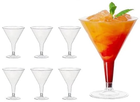C&S Homestore 6 x 8oz/230ml Plastic Reusable Martini Clear Party Cocktail Mocktail Glass