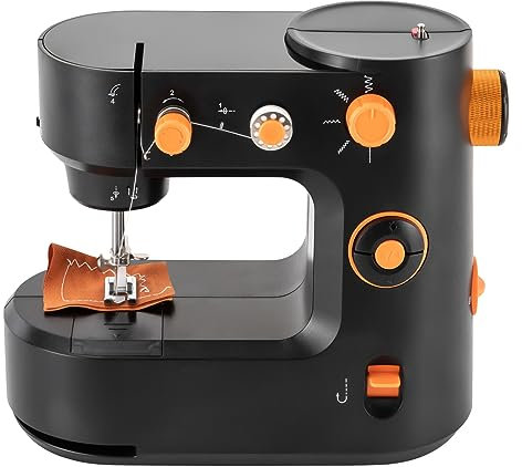 MINRS Mini-Nähmaschine mit Fußpedal (LED Licht, 5 Stichmuster, Fadenabschneider, Zwei-Wege-Nähen, Anfängerfreundlich, Schwarz)