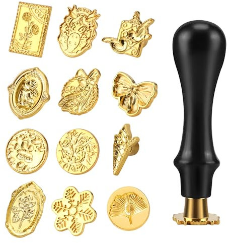 12 Stück Wachssiegel Stempel Set, Wachsstempel Köpfe, Wachs Siegel Stempel Kit für Geschenkumschläge Einladungen mit 1 Griff