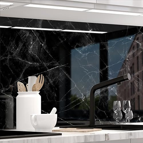 StickerProfis Küchenrückwand selbstklebend Glasoptik ausgeführt - MARMOR Black - 1.8mm, Versteift, jeder Untergrund, Hart PET Material, Premium 60 x 280cm