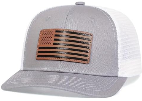 Sporty Trucker Mesh Cap Baseballcap U.S.A. Flag Patch Fahne USA Vintage Style Retro Amerika (DE/NL/SE/PL, Alphanumerisch, Einheitsgröße, grau/weiß)
