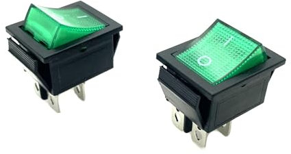 JZK 2 pezzi ON OFF Interruttore a bilanciere 16A 250V 20A 125V AC,4 terminali Luce verde,4pin ON/OFF, pulsante accensione rettangolare KCD per piccoli elettrodomestici,auto,camion,barca,camper
