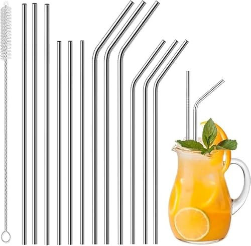 Vinaco Stainless Steel Straws Reusable, 12 Pack 21.6cm & 26.6cm Metal Straws 0.6cm for 20 oz - 32 oz Tumblers, Long Drinking Straws with Cleaning Brush for Coffee, Juice, Cocktail and Hot Drinks
