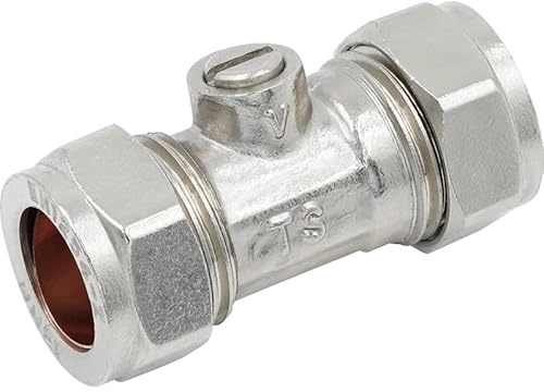 15mm Chrome Plated Isolating Valve with Compression Fittings, Copper Olives