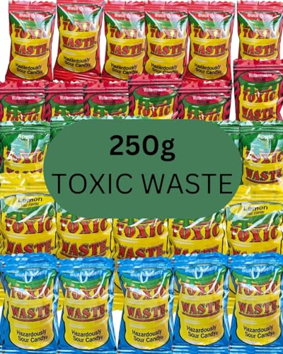 CRWP Toxic Waste Hazardously Sour Candy – 250g Mixed Flavors | Ultra-Sour Hard Candy Assortment | Black Cherry, Watermelon, Lemon, Blue Raspberry & Apple with crwp card