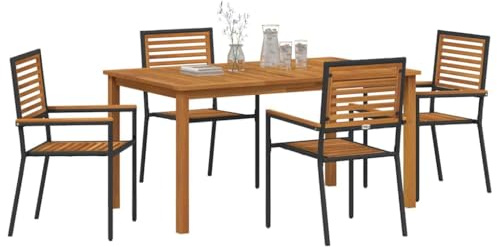 vidaXL Garten Essgruppe 5 pcs Schwarz Poly Rattan, Garten und Terrasse, modernes Outdoor-Set, leichtes Essensemble, stapelbare Möbel, wetterfester Tisch