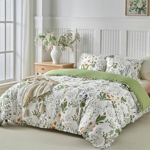 Tokokimo White King Size Duvet Cover Sets Floral Bedding - Orange Flowers Print Bedding Sets King Size (1x Quilt Cover, 2x Pillowcases) Soft Microfiber White Duvet Set 220x230 cm