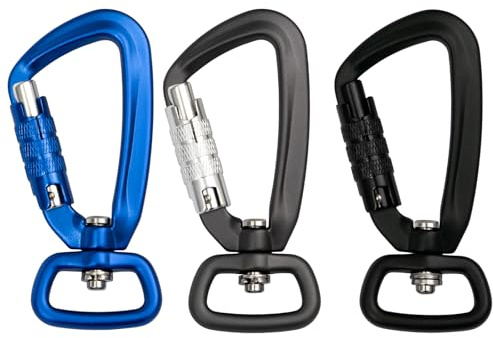 Neikafan 3 STK Karabinerhaken D-Form Karabiner Schnappverschluss mit Drehgelenk 4KN Tragkraft Schnappkarabiner Drehbare Schnappverschluss für BergsteigerRucksackzubehör,Hundeleine,Schlüsselbund