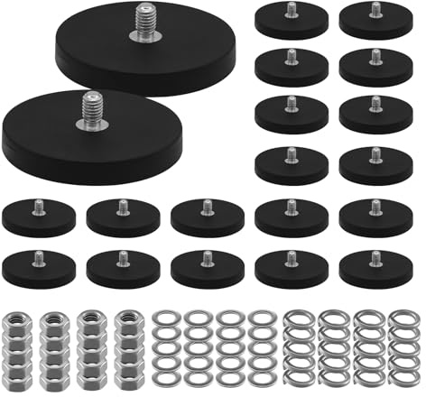 Neodym Magnete Gummiert, 20 Stück Magnet mit Gewinde Ø 43mm mit M5 Außengewinde 8.5kg Haftkraft Magnetsysteme Magnetischer Montagesockel für Lichtleisten Fahrzeuge Lampen
