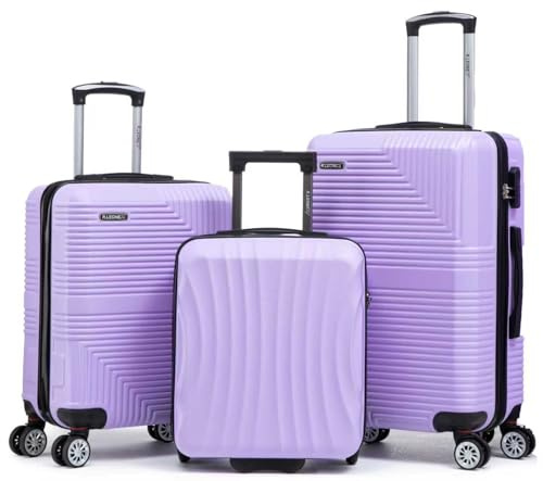 R.Leone Valigia da 1 Fino a Set 4 Trolley Rigido grande, medio, bagaglio a mano 55x40x23 cm Wizz, ITA Airways e bagaglio 45x36x20 cm EasyJet in ABS 8005 (Lilla, Set 3 Pezzi XS M L)