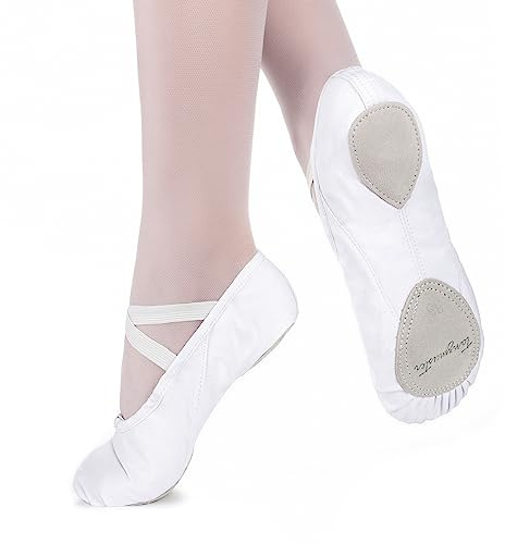 tanzmuster Ballettschuhe Damen - Charlie - Geteilte Ledersohle - weiß Größe 42- Ballettschläppchen für Erwachsene - weiße Tanzschuhe fürs Ballett