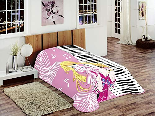 Teppich-Traum Decke Kinderdecke Spieldecke Kuscheldecke Wohndecke Prinzessin mit Piano Design Rosa Pink Gelb Weiß Bunt Größe 155x215 cm