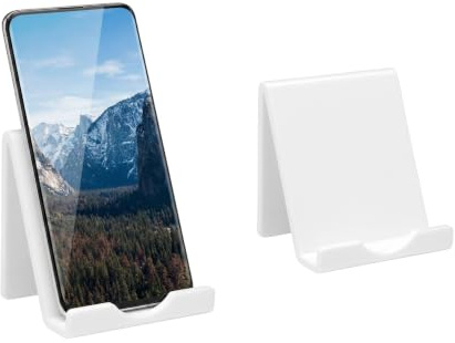 Osco White Plastic Smartphone Dock Stand, Elegant Desk & Bedside Holder with Glass-Look Finish, Universal Mobile Compatibility, Non-Slip Feet, Compact 9×8.5×7.2 cm