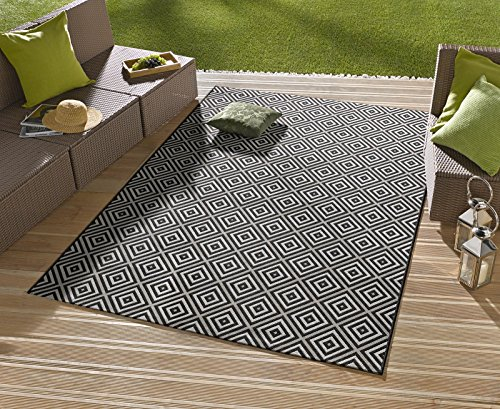 NORTHRUGS In- und Outdoor Teppich Karo 140x200cm - Wetterfest Modern Geometrisches Muster Kariert Allover Design Läufer für Balkon Terrasse Garten Wintergarten Wohnzimmerteppich Wasserfest in Schwarz