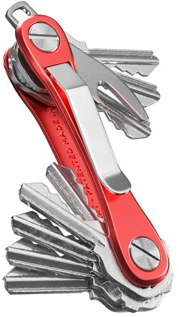 KeySmart Rugged | Multi-Tool Key Holder with Bottle Opener and Pocket Clip (2-14 Keys, Red)