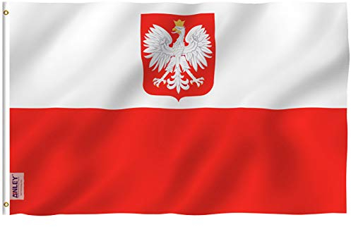 Anley Fly Breeze Bandera de Bandera estatal de Polonia de 3x5 pies - Color Vivo y Resistente a la decoloración UV - Cabecera de Lona y Doble Costura - Banderas de águila polaca Poliéster