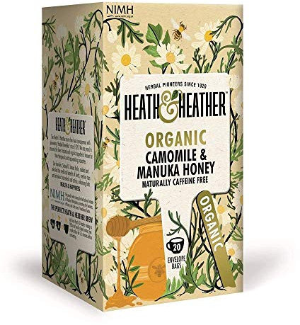 Heath & Heather Organic Camomile & Manuka Teabags | Individually Wrapped Caffeine-Free Herbal Tea Infusions | 1 Pack of 20, Total 20 Tea Bags