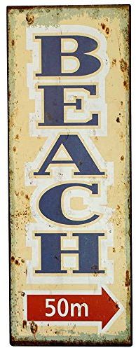 zeitzone Blechschild Beach 50m Wegweiser Vintage Nostalgie Antik-Stil 36x13cm