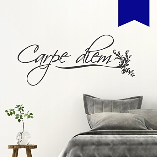WANDKINGS Wandtattoo - Carpe Diem - 100 x 44 cm - Verkehrsblau - Wähle aus 5 Größen & 35 Farben