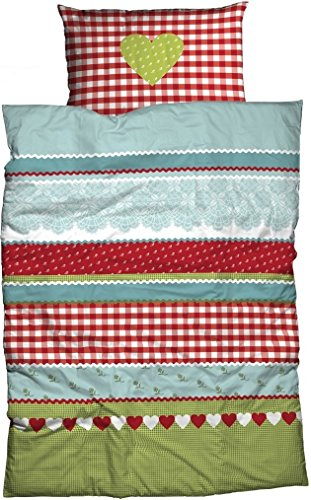 CASATEX Renforcé Bettwäsche Herz KARO moderner Landhausstil genießen Sie Hüttenromantik in kuscheliger Baumwoll Bettwäsche rot-grün 200 cm x220 cm rot