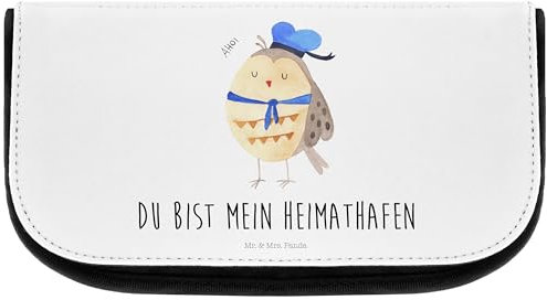 Mr. & Mrs. Panda Kosmetiktasche Eule Matrose - Geschenk, Kosmetiktasche Damen, Kosmetik Tasche, Kosmetikbeutel, Eule Deko, Schminktasche, Ehe, Beauty
