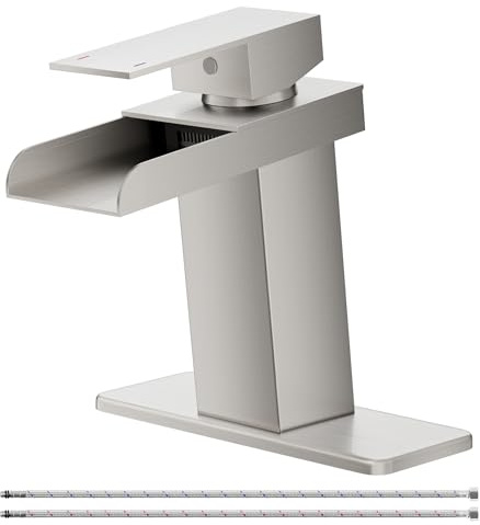 Brushed Nickel Waterfall Bathroom Faucet Single Handle Bathroom Faucets