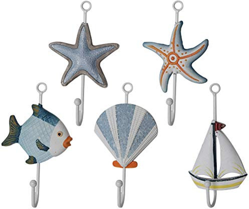 VOSAREA Ganci Appendiabiti a Forma di Stella di Mare Barca Conchiglia Pesce Decorazioni Natale Muro Parete Arredamento Stile Mare 5 Pezzi