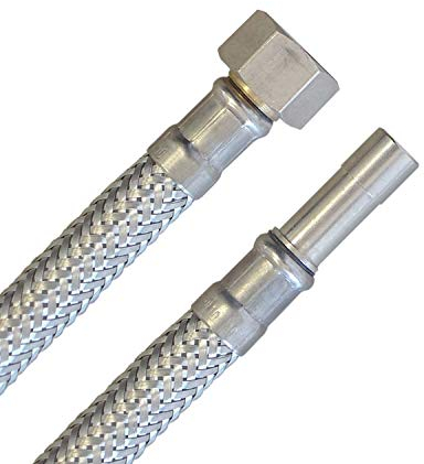 Panzerschlauch 3/8ÜM x 10mm Rohr, Trinkwasserzulassung, DN08, Edelstahl, Länge 20 cm, Made in Germany