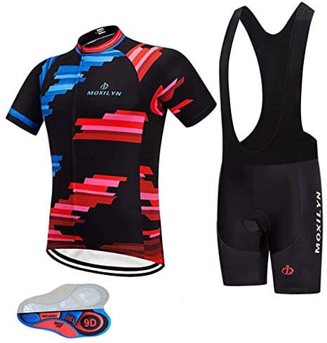 MOXILYN Herren Radtrikot Set Schnelltrocknend Rennrad Fahrrad Shirt + Trägerhose mit 9D Gel gepolstert MTB Reiten Kleidung Kit