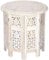 Boho Deko Tisch Beistelltisch aus Holz Ashkar Weiss ø 45cm groß rund | Orientalischer runder Hocker Blumenhocker orientalisch klein | Orientalische runde kleine Beistelltische klappbar