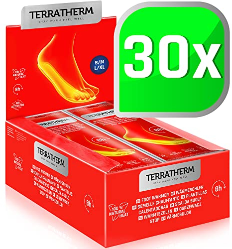TerraTherm Wärmesohlen für Schuhe Aller Art - 30 Paar L, 100% natürliche Wärme, Schuhwärmer Einlagen für 8h warme Füße, Fußwärmer Sohlen als auch Wärmeeinlagen für Schuhe, Sohlenwärmer L