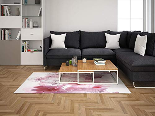 OEDIM Tapis Carpette pour Chambre en PVC Lino Motif Fleurs Roses | 95 cm x 200 cm | Décoration Maison | Revêtement de Sol en Vinyle | Sol de Protection