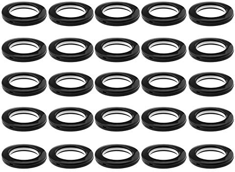 Yinettech - Lot de 25 œillets de rideau coulissants en plastique - Forme ronde - Faible bruit - Pour fenêtre, vestiaire de douche, chambre, porte - Noir