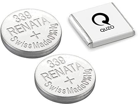 Bundle of 2 x Renata 339 Watch Battery 1.55v SR614SW + Quzo Belgian Chocolate - Official Renata Watch Batteries