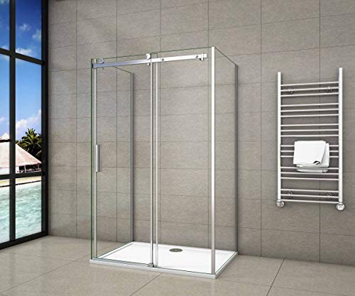 AICA cabine de douche 120x90x90cm en forme U une porte de douche coulissante avec 2 paroi latérales hauteur:195cm