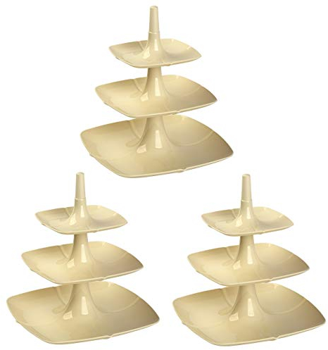 3x Etagere 3 stöckig Kuchenständer Dessertständer Tortenhalter Käseplatte Kunststoff Farbe Beige