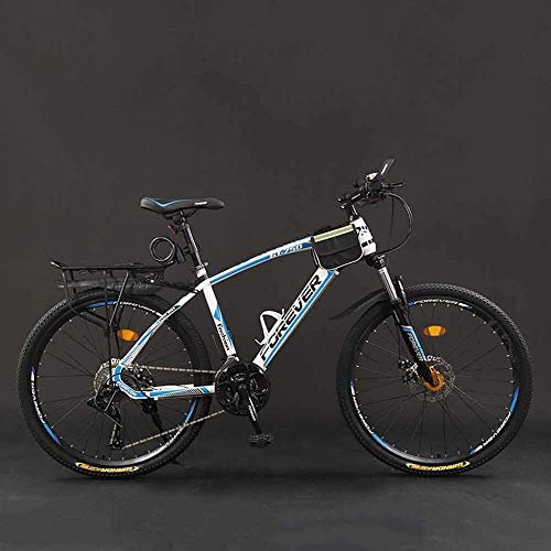 MU Fahrrad, 24 Zoll 21/24/27/30 Geschwindigkeit Mountain Bikes, Hard Tail-Gebirgsfahrrad, Leicht Fahrrad Mit Verstellbarem Sitz, Doppelscheibenbremse,Weiß Blau,24 Geschwindigkeit