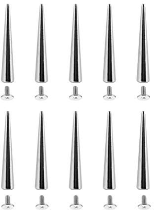EXCEART 10Pcs Silver Punk Spikes Studs for DIY, Clothing, Bags, Shoes, Jackets - Large Metal Cone Rivets