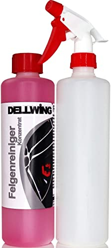 DELLWING Felgenreiniger Konzentrat 500 ml + 500 ml Sprühflasche - Premium Felgenreiniger selbst für eingebrannte Verschmutzungen - Hoch alkalisch