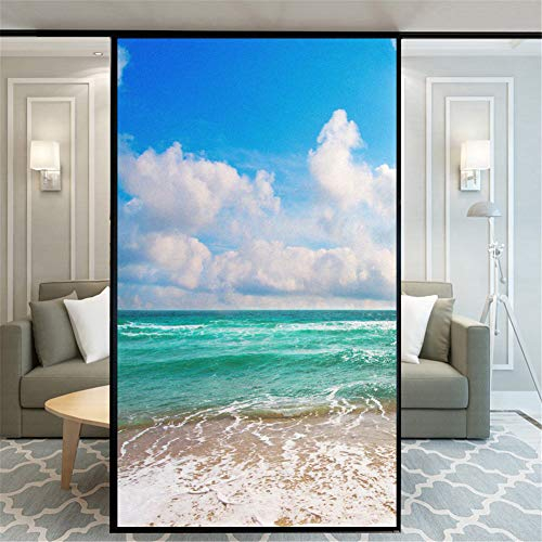 Xijier Dekorative Sichtschutz Milchglas Fensterfolie - Strandmuster Glastürabdeckung - 59x100cm (23 x39,4)