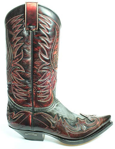 Sendra Boots 3241 Cuervo Ibiza Nero Rosso Uomo Donna Unisex Cowboy Western Stivali Punta Punta Tacco Inclinato Gamba Dritto Unisex Manici Fatto A Mano Vera Pelle Taglia 41