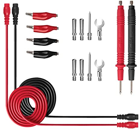 JZK Universal electrical multimeter test leads set kit, include test lead cables, multimeter test probes, test needles, crocodile clips, banana plug, U shape connectors